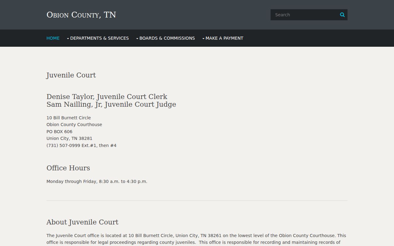 Obion County criminal court docket Juvenile Court access route