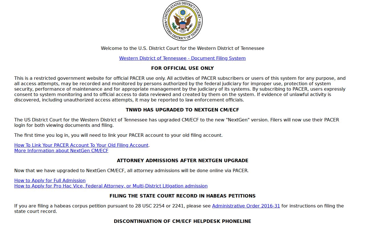 Obion County case search restricted federal CM ECF record system
