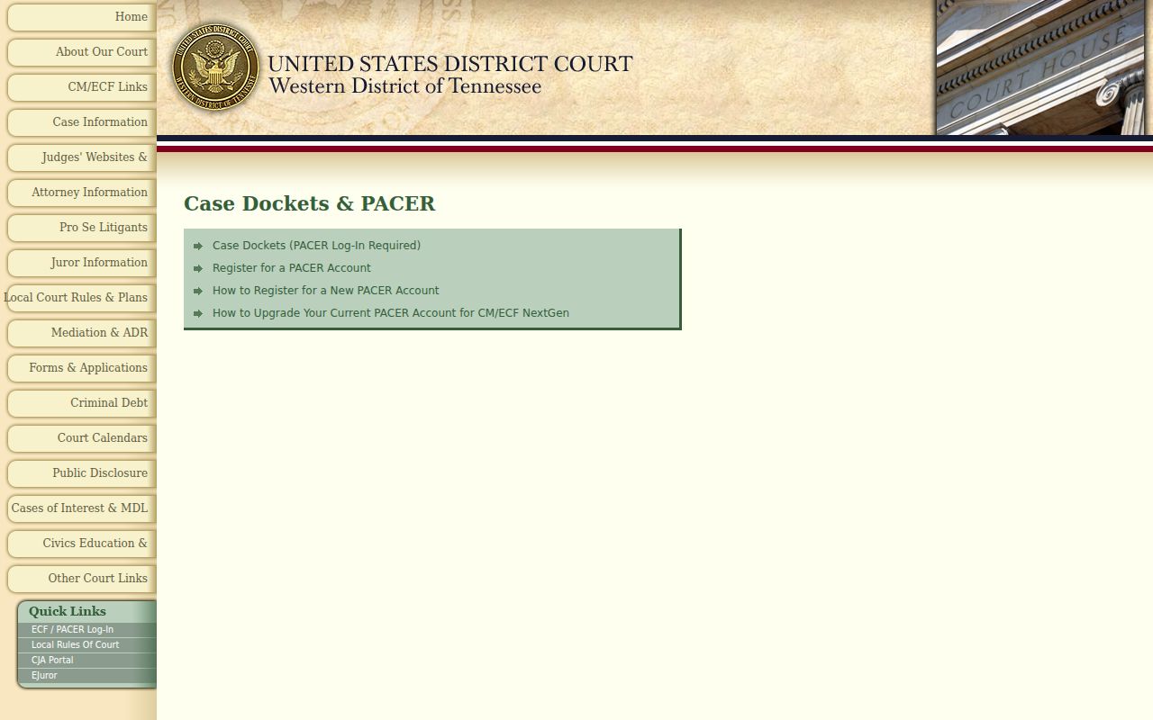 Obion County case search PACER login requirement for federal records