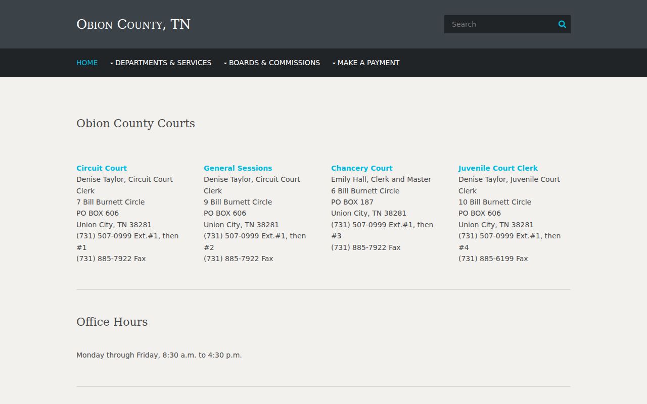 Obion County court docket offices at Bill Burnett Circle